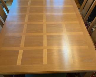 Like new, excellent condition solid white oak wood, Thomasville American Revival Collection. 6 upholstered chairs 1 arm, 5 side, dining table                                            Table: 72″W x 44″D x 30.5″H

