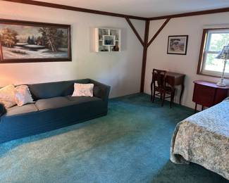 Tuxedo sofa, Martha Washington Sewing Cabinet,  Singer Sewing Machine with Console Cabinet, Rollaway Bed