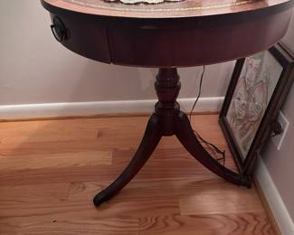 Leather top drum table 