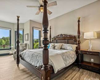 Marge Carson (California king size) bed (lamps not for sale), nightstands by Maitland Smith