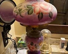 Vintage 30" Hand Painted Purple Rose Lamp