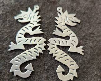 Mexico Dragon Sterling Silver Earrings - signed 