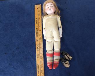 Kestner bisque doll with jointed leather body, 16".  Marked 154 dep. 4 1/2