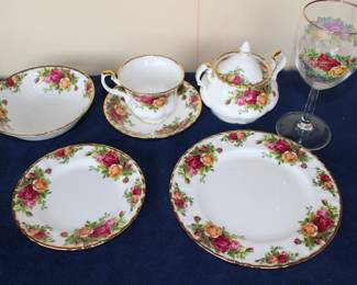 Country Rose set, service for 12 plus goblets and serving pieces