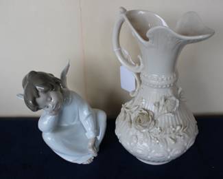 Lladro Angel Dreaming 4961 and Belleek pitcher
