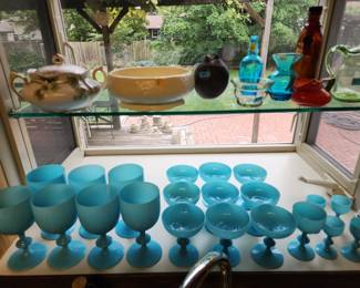 1930's Portieux Valleysthal Blue Opaline glasses