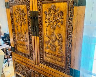 Vintage Chinese hand carved cabinet 