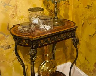 Antique French brass accent two tiered stand 