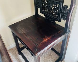 Pair of antique Asian carved wood chairs