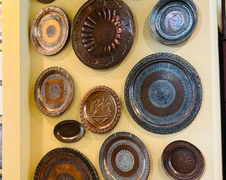 Collection of copper, brass and silver platters