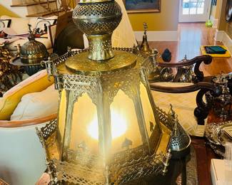 Moroccan brass filigree lamp