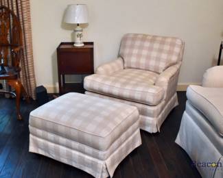Plaid chair and ottoman