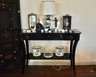 Black sofa table with drawer