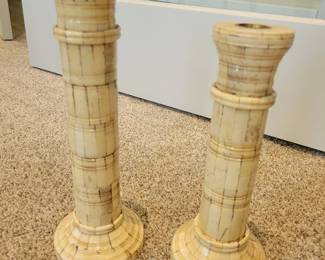 2 Vintage Sarreid Graduated Tessellated Candle Holders