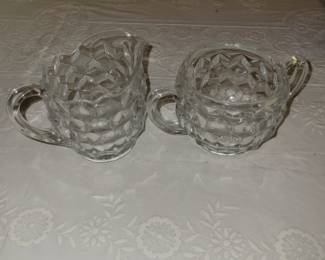 Diamond Cut Clear Glass Sugar And Creamer Set 