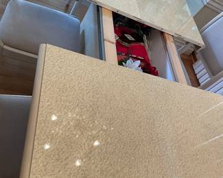 Pre Sale Made In Italy Dining Room Table showing the storage in the middle when open