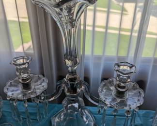 Duncan Miller Crystal Candelabra with 2- 5 crystal Bobeches, 2 Light with Epergnes or Convertible to 3 Light