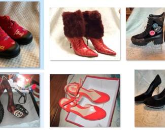 Women's designer shoes (LV and Gucci).