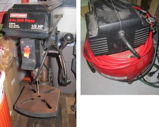 Drill press and air compressor.