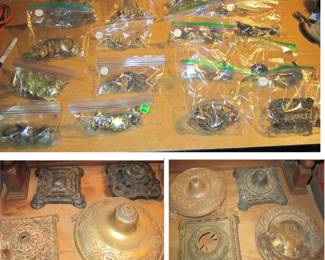 Vintage brass hardware and lamp bases.