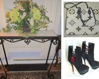 Cast iron and marble table and women's designer fashions!!