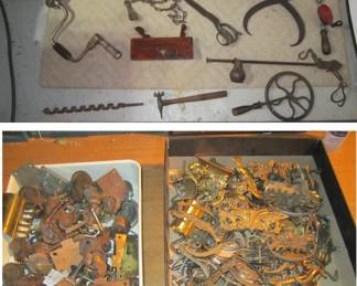 Vintage tools and brass hardware.