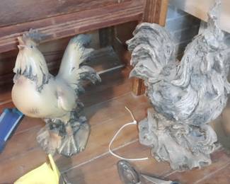 Resin roosters.