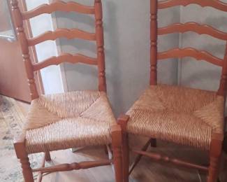 Set of 2 rattan bottom vintage chairs.