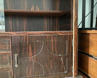 	#3	Mid-Century Walnut Stained Bar/Curio Cabinet - Glass sliding doors, 3 shelves, 2 doors and 3 drawers.	59.5x14x42		50.00																							