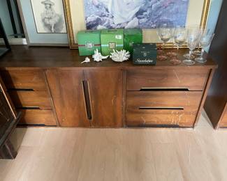 	#4	Mid Century Long Dresser - *as is* needs refinishing/repairs.	66x18x22.5		35.00																							
