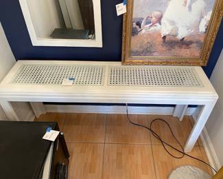 	#33	White Wood Cane Inset - Glass Top 	57x16x27		40.00																							