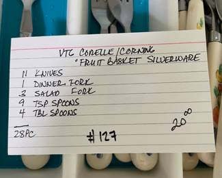 	#127	VTG Corelle/corning "Fruit Basket" Silverware - 28 pcs			20.00																							