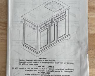 	#7	White Kitchen Cart on wheels. w/2 drawers, 2 doors, spice cabinet. Marble cutting board	41.5x21x36		125.00																							