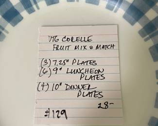 	#129	VTG Corelle Fruit Mix + Match 			28.00																							