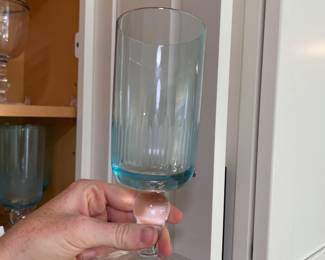 	#130	9 pc set - etched footed aqua blue iced tea set			30.00																							