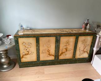 	#1	Chinese Lacquer Sideboard/Buffet - Green and yellow w/flower blossoms	70x16x33.5	225.00																							