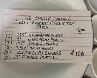 	#128	VTG Corelle/corning "Fruit Basket" / "Fruit Too" 39 pcs			75.00																							