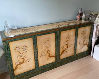 	#1	Chinese Lacquer Sideboard/Buffet - Green and yellow w/flower blossoms	70x16x33.5	225.00																							