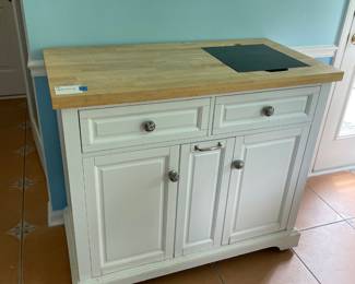 	#7	White Kitchen Cart on wheels. w/2 drawers, 2 doors, spice cabinet. Marble cutting board	41.5x21x36		125.00																							