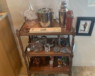 Vintage bar cart and bar accessories