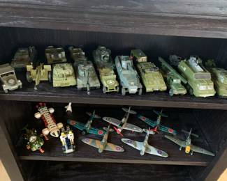 1950 - 1970 Dinky UK WWII and space toys, all well loved