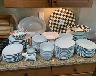 MacKenzie Childs and lots of white dishware