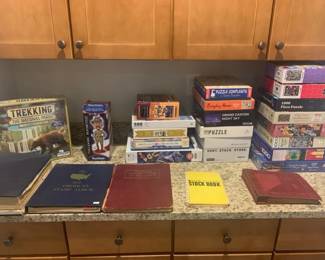 Puzzles, games and vintage stamp collections