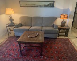 Heath Arlo Ives hand tinted panoramic Alaska photograph, ca 1925, original frame and furnishings; handwoven Persian rug 5'9" x 9'2"