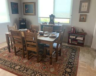 Great Santa Fe Country Furniture dining set with 6 chairs; 9'4" x 11'9" rug