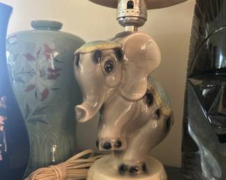 Elephant Nursery Lamp and Vintage Vases