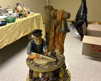 Huge Handpainted Fisherman Lamp