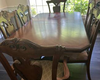 Amish Dining Set with 6 Chairs and Hutch.