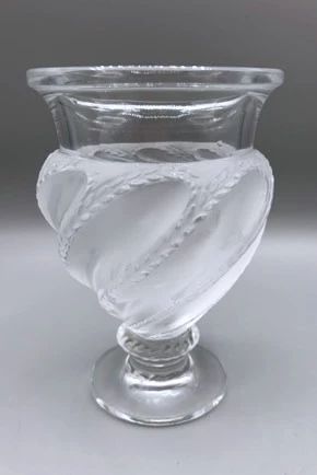  01 Signed Lalique Ermenonville Swirl Pattern Footed Vase