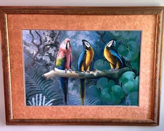 Andre Lange Three Parrots Oil Painting